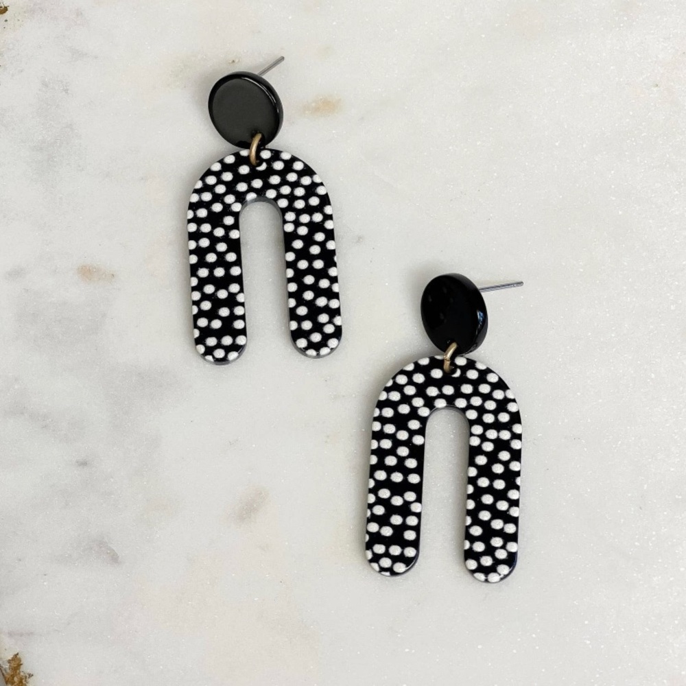 Black and White Dotted Arch Dangle Earrings
